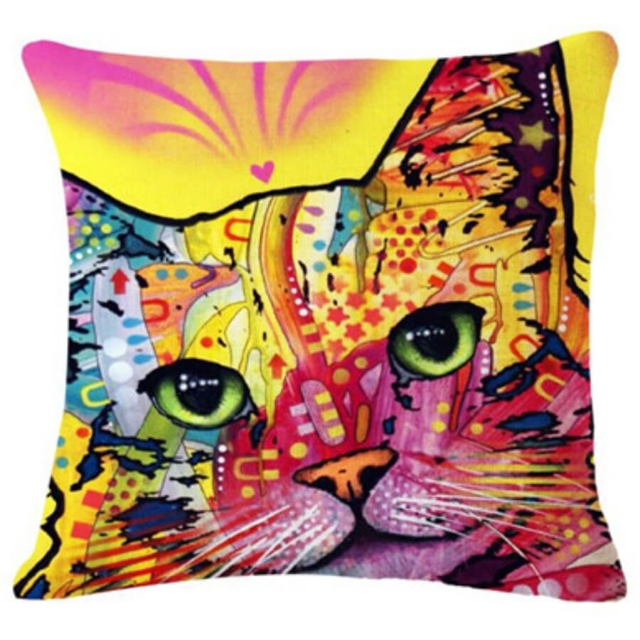 

Lovely Casual Cat Print Patchwork Multicolor Decorative Pillow Case, Multi