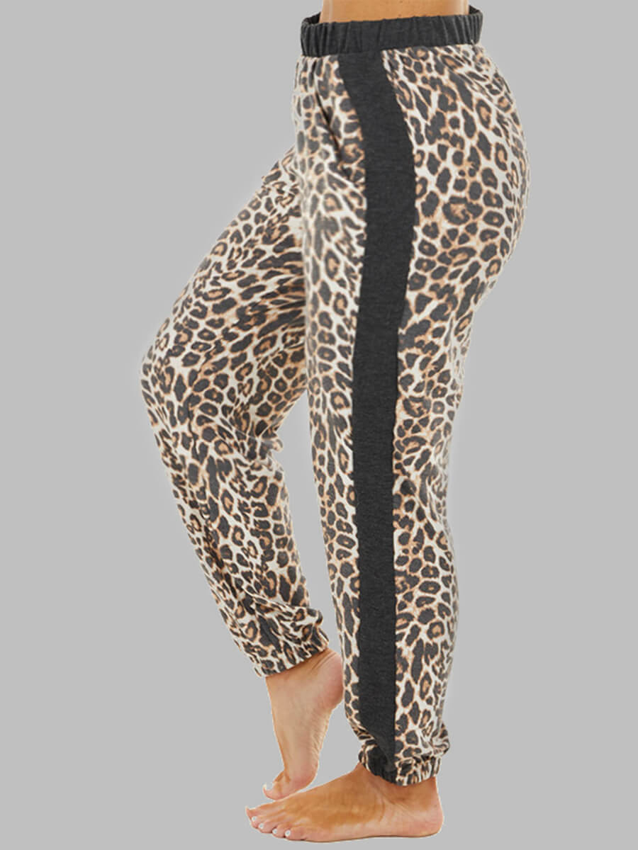 

Lovely Home Style Striped Leopard Print Patchwork Plus Size Pants