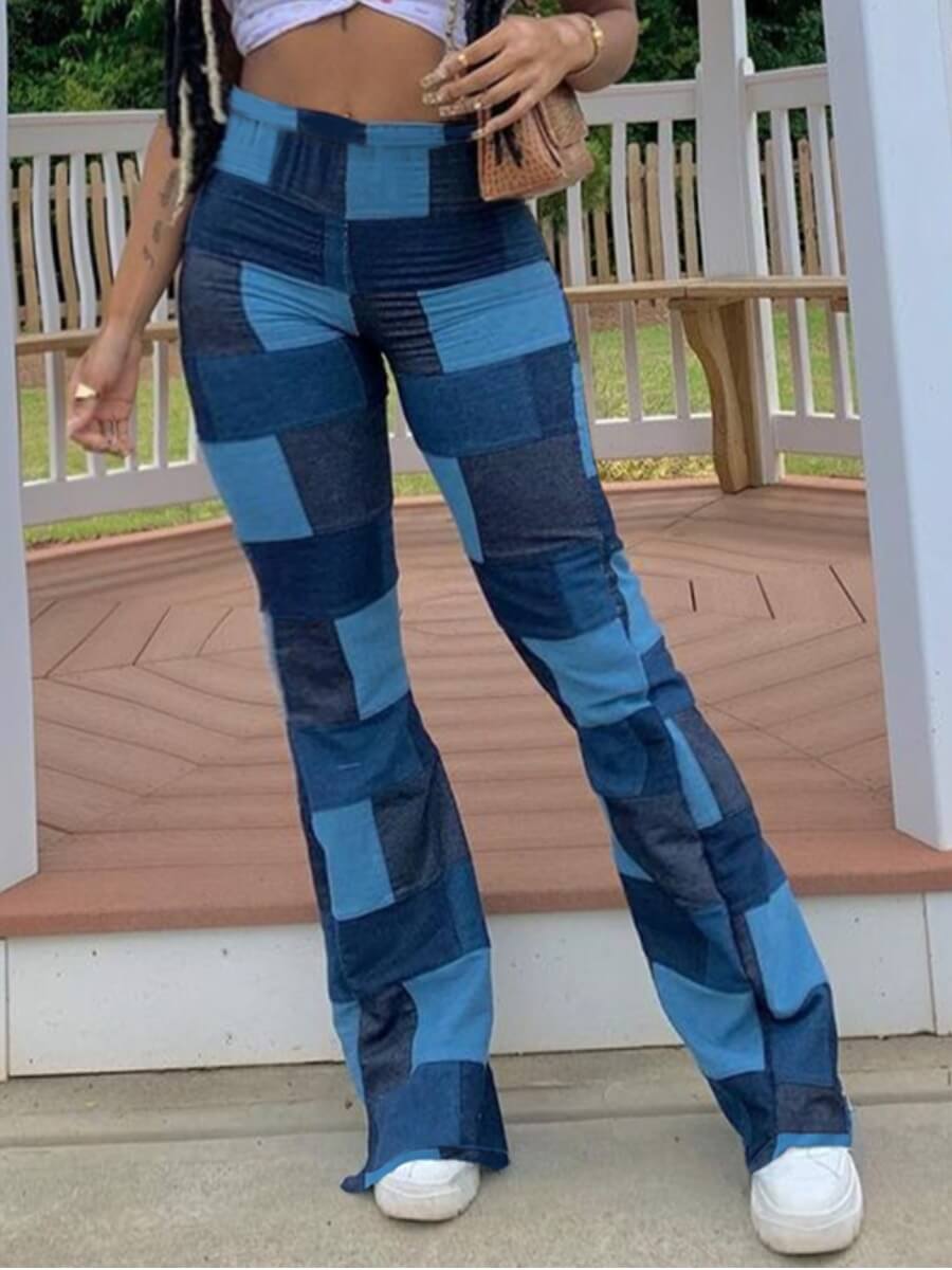 

Lovely Casual Color-lump Patchwork Navy Blue Pants
