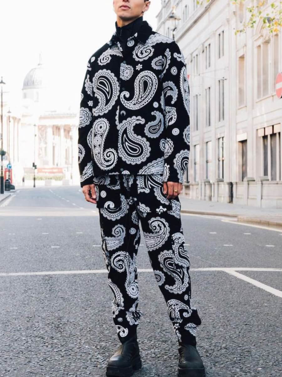 

Lovely Casual Print Patchwork Black Men Two Piece Pants Set