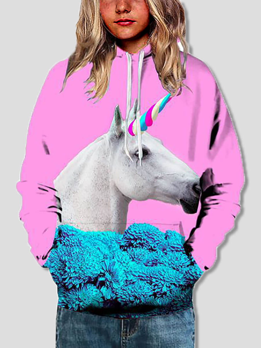 

Lovely Casual Horse Print Patchwork Pink Girl Hoodie