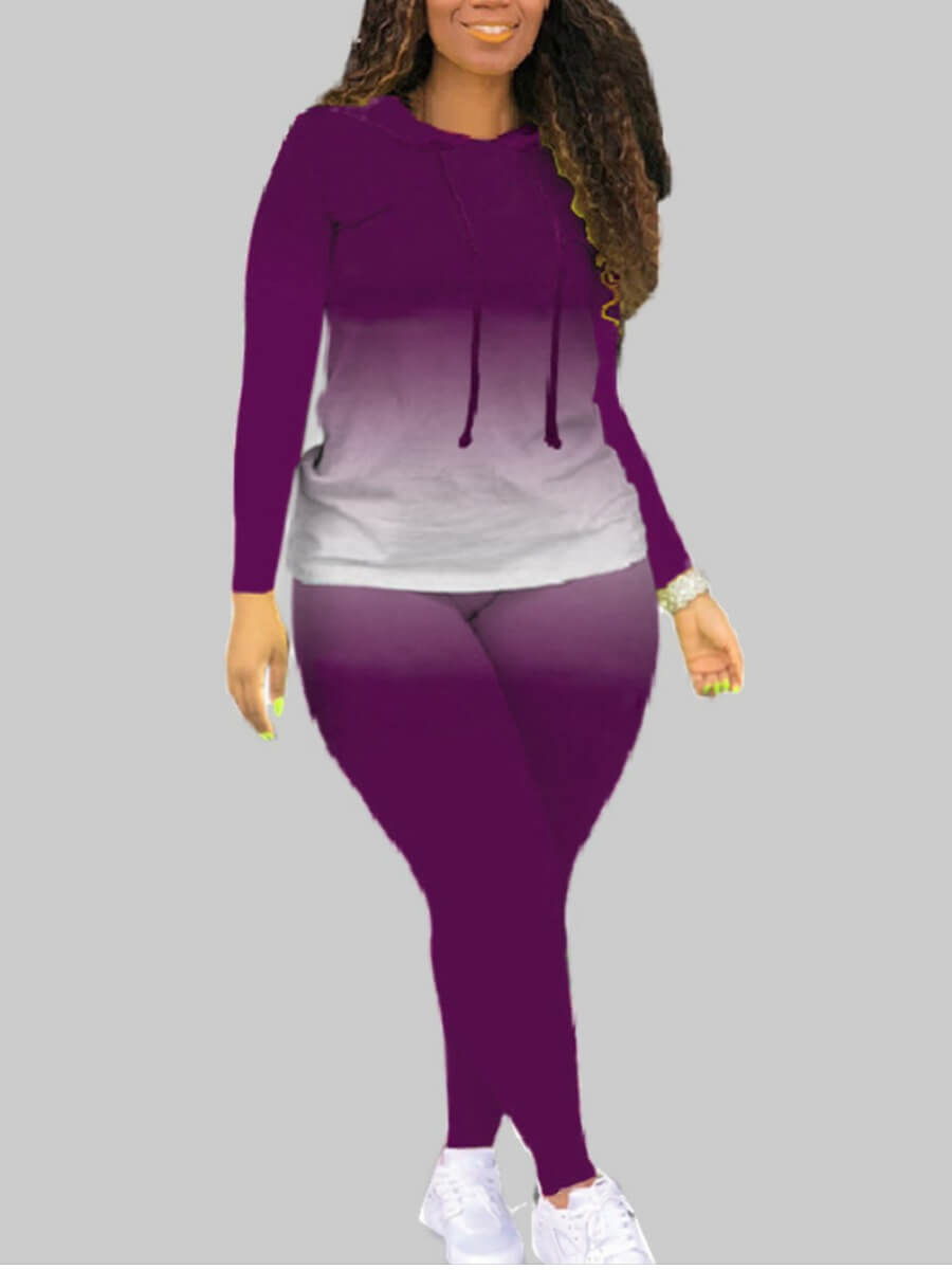 

Lovely Trendy Hooded Collar Gradient Purple Plus Size Two-piece Pants Set