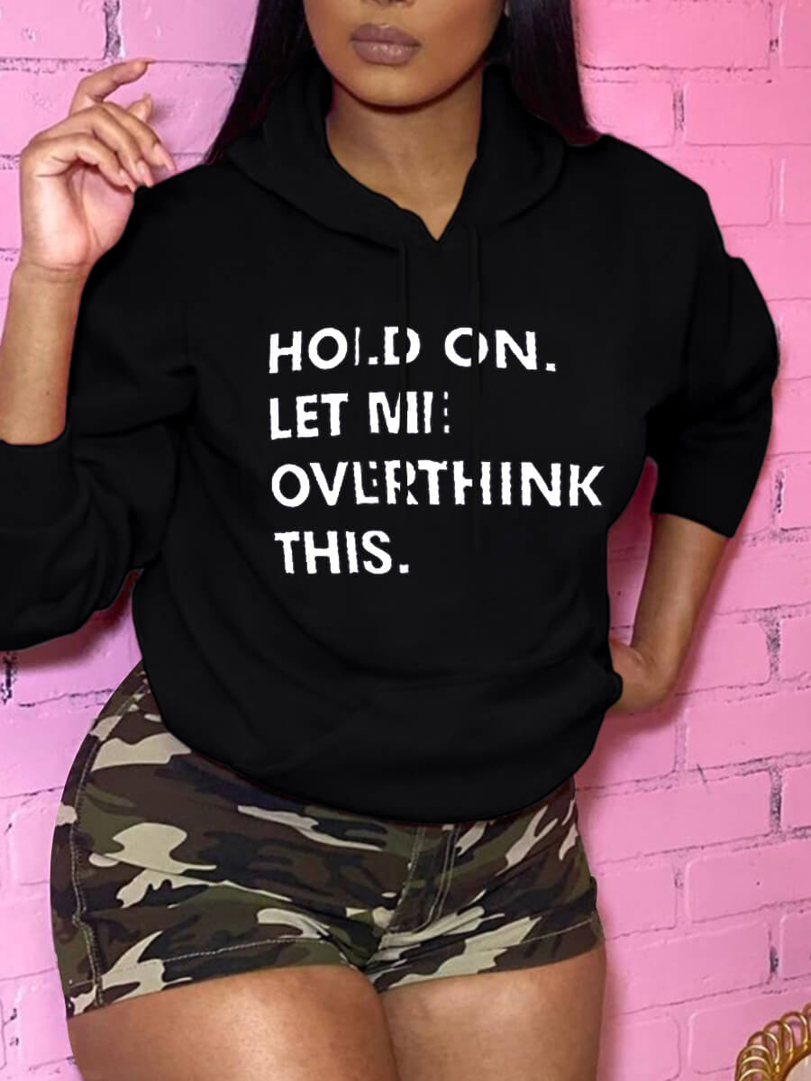 

Lovely Street Letter Print Kangaroo Pocket Black Hoodie