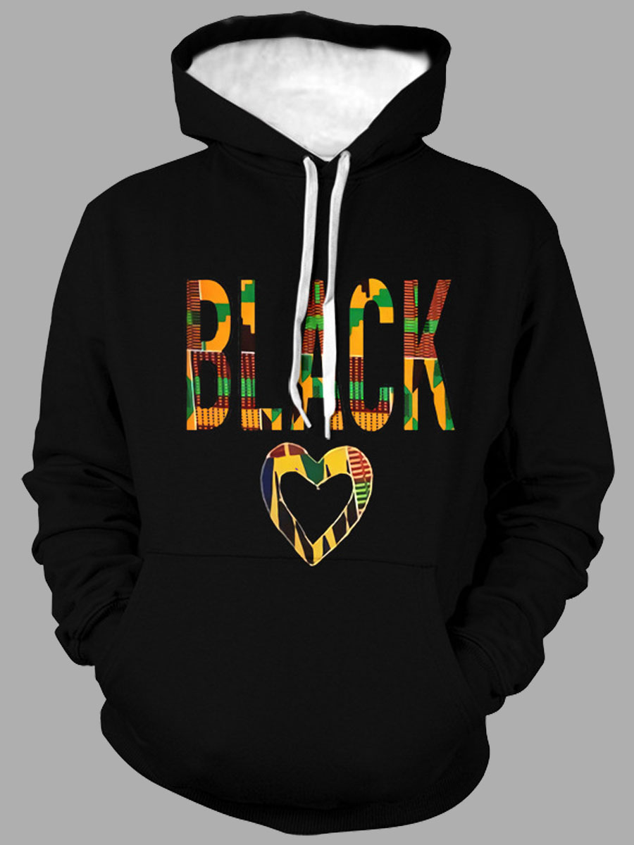 

Lovely Street Heart-shaped Letter Print Black Men Hoodie