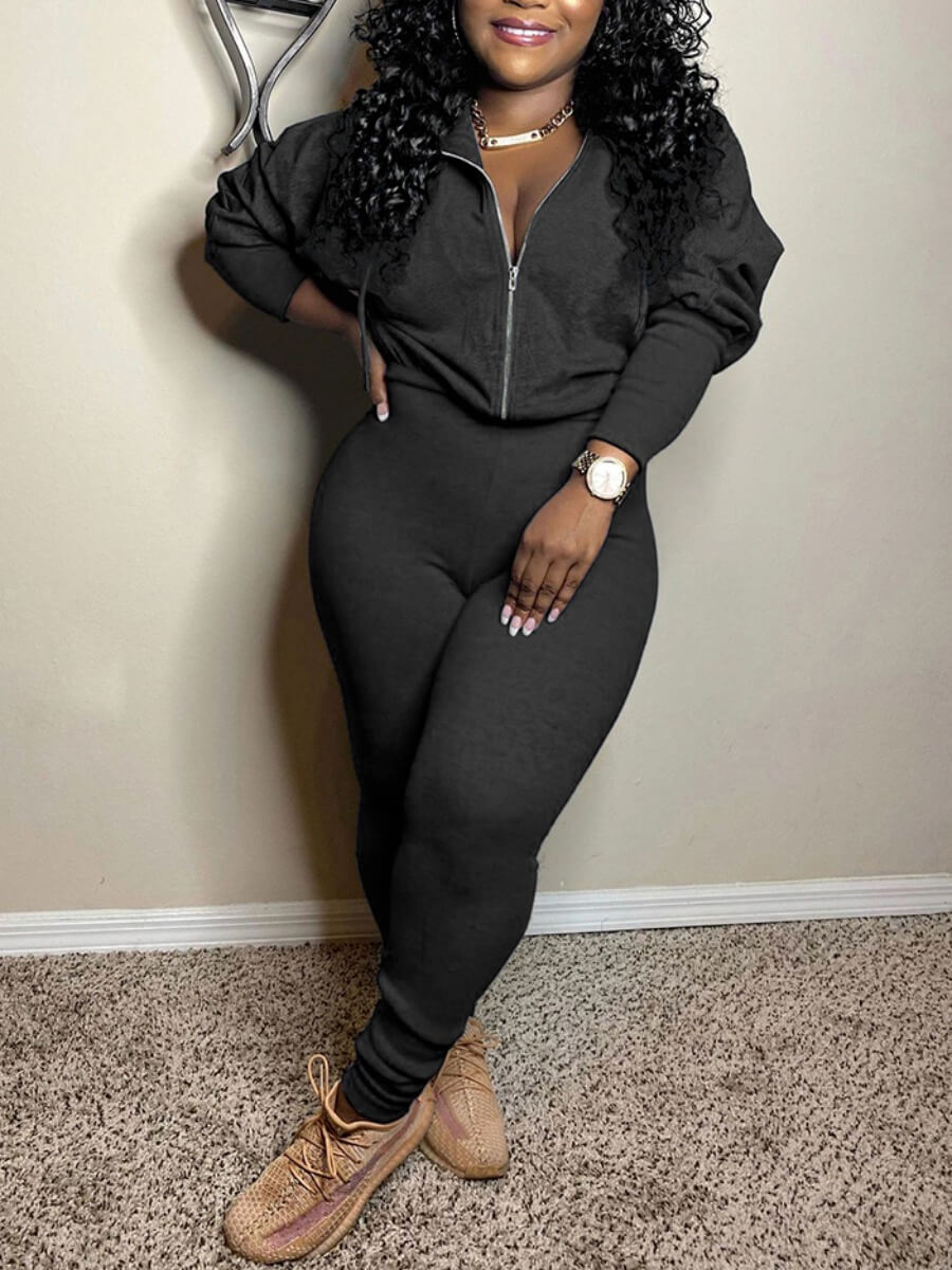 

Lovely Casual Hooded Collar Zipper Design Black One-piece Jumpsuit