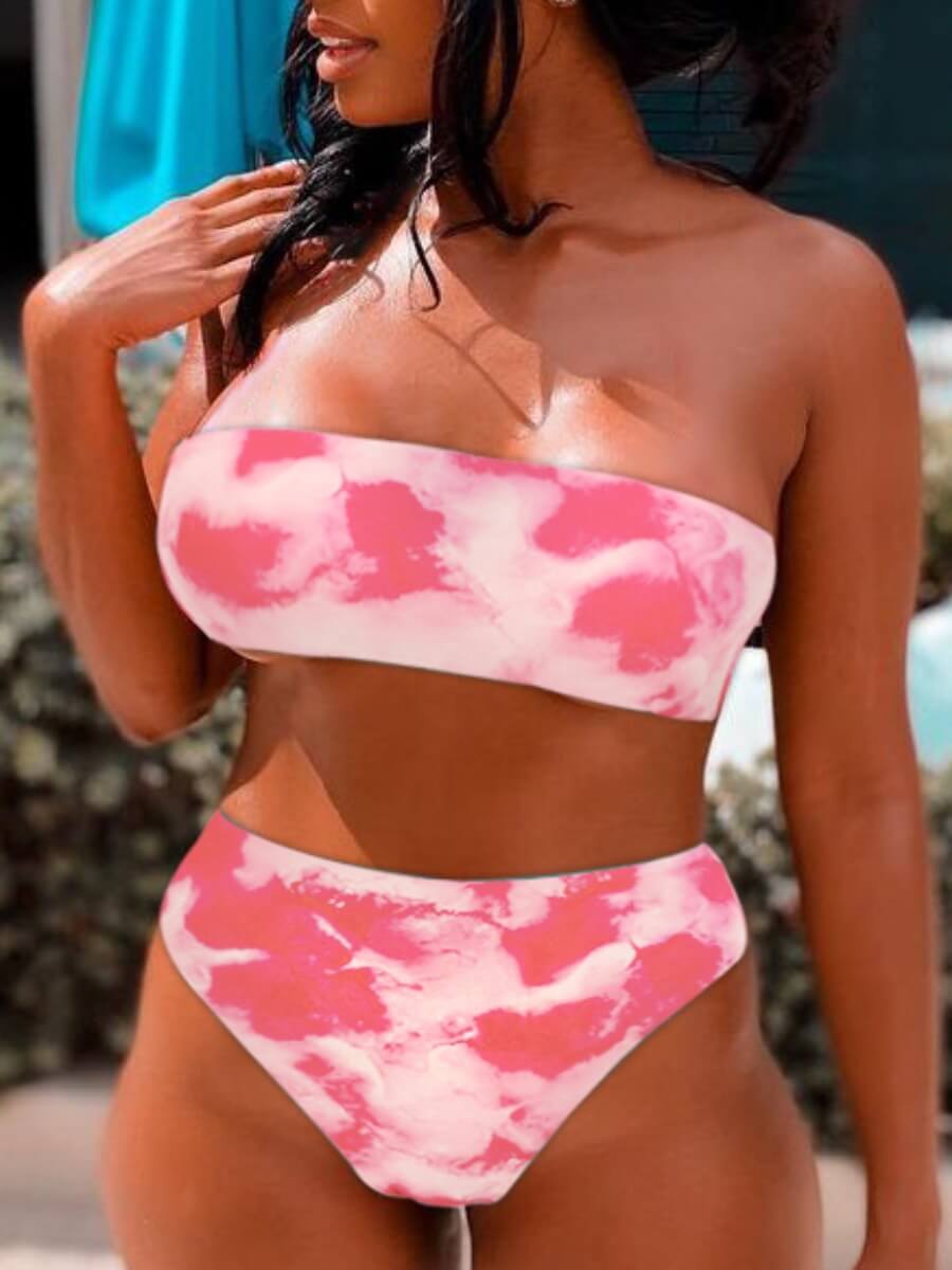 

Lovely Casual Tie-dye Patchwork Pink Two-piece Swimsuit