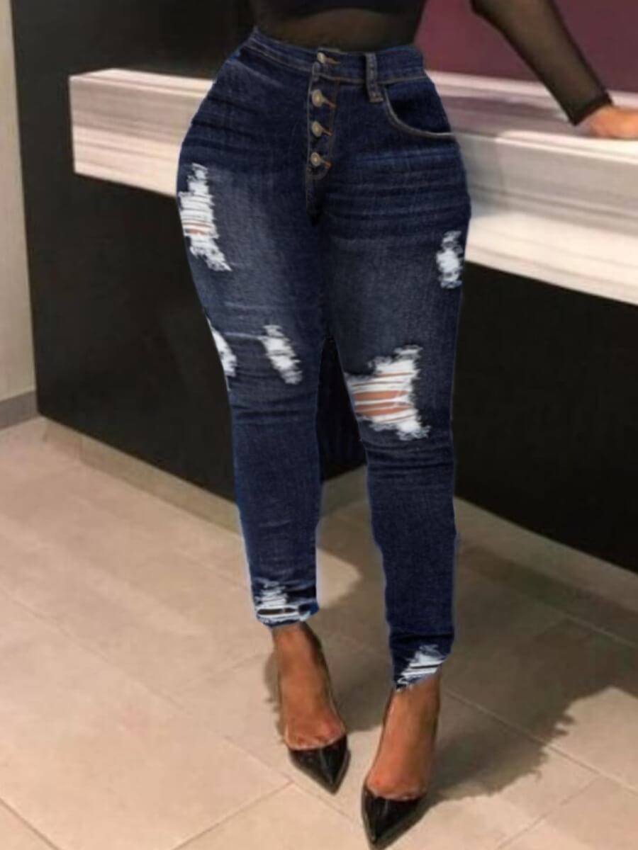 

LW Street Broken Holes Raw Edge Deep Blue Jeans