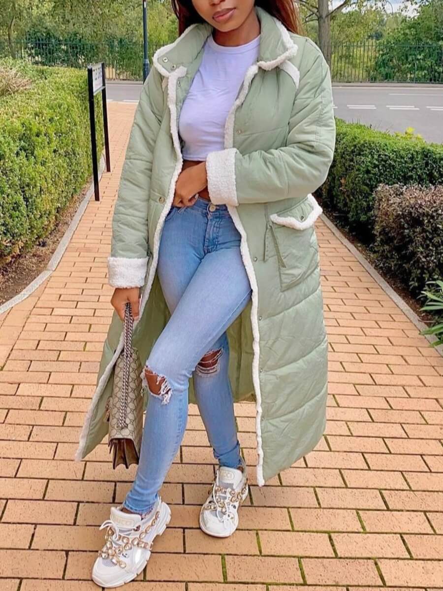 

Lovely Casual Turndown Collar Pocket Design Green Parka