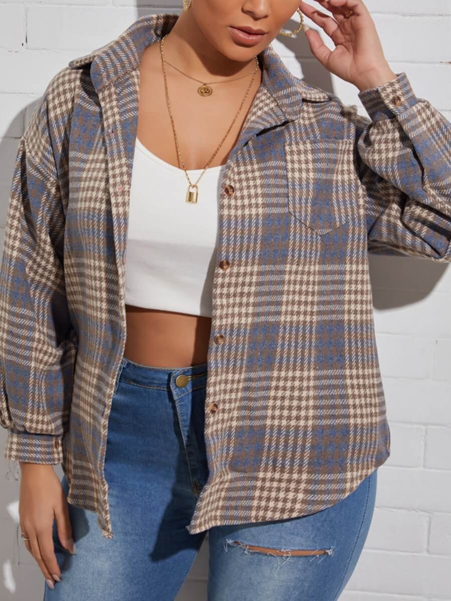 

Lovely Casual Plaid Print Patchwork Blue Coat