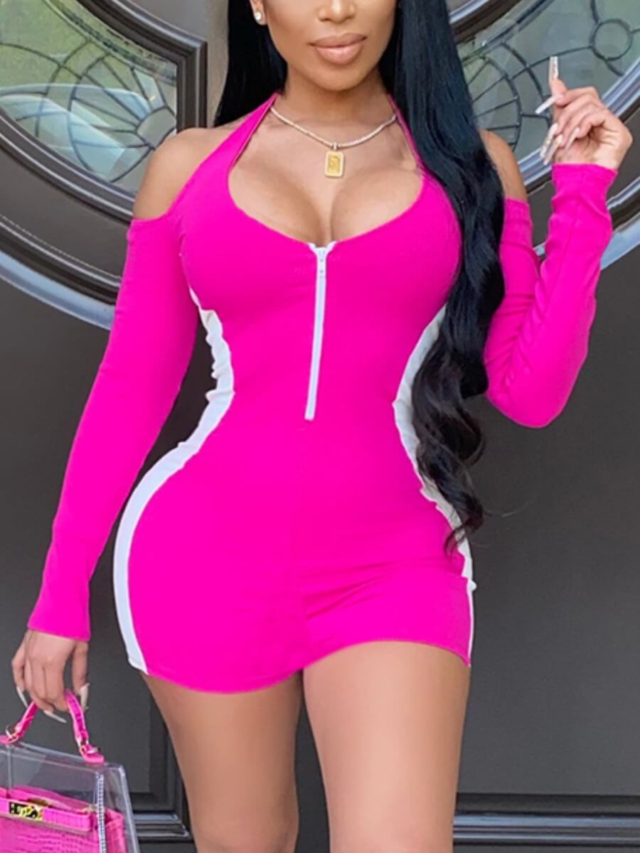 

Lovely Sportswear Patchwork Hollow-out Rose Red Mini Dress