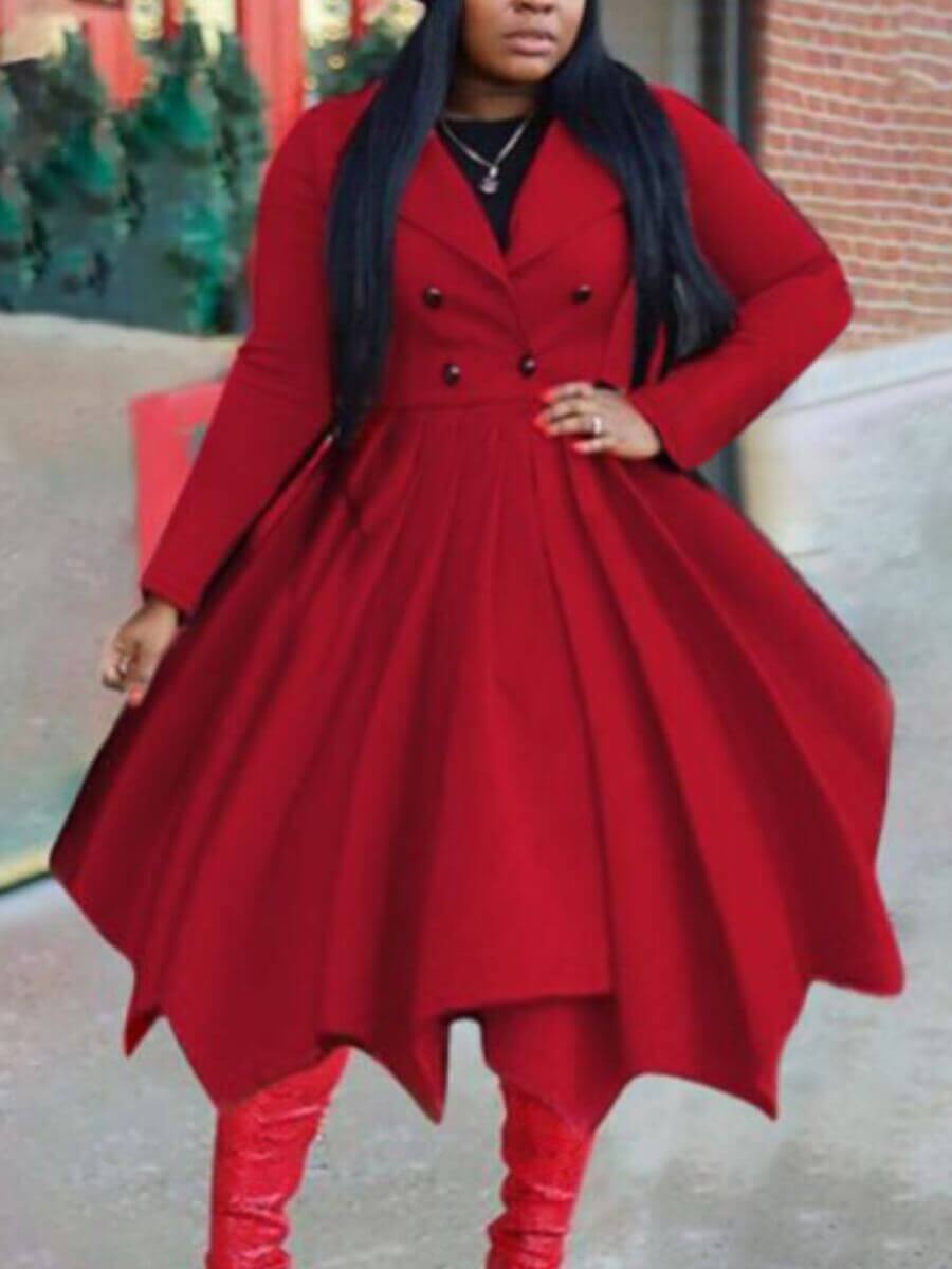 

Lovely Stylish Turndown Collar Asymmetrical Red Woolen Coat