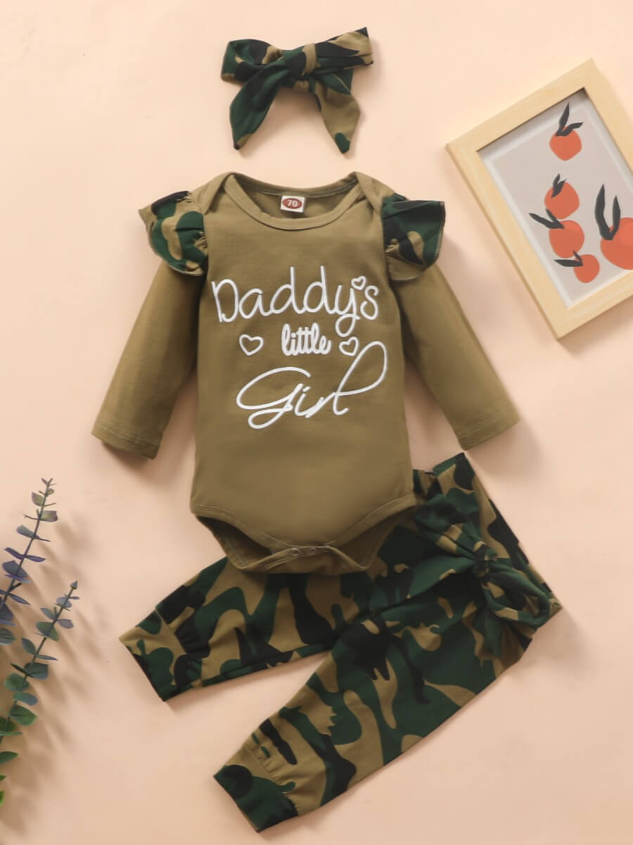 

Lovely Casual Letter Camo Print Army Green Girls Two Piece Pants Set