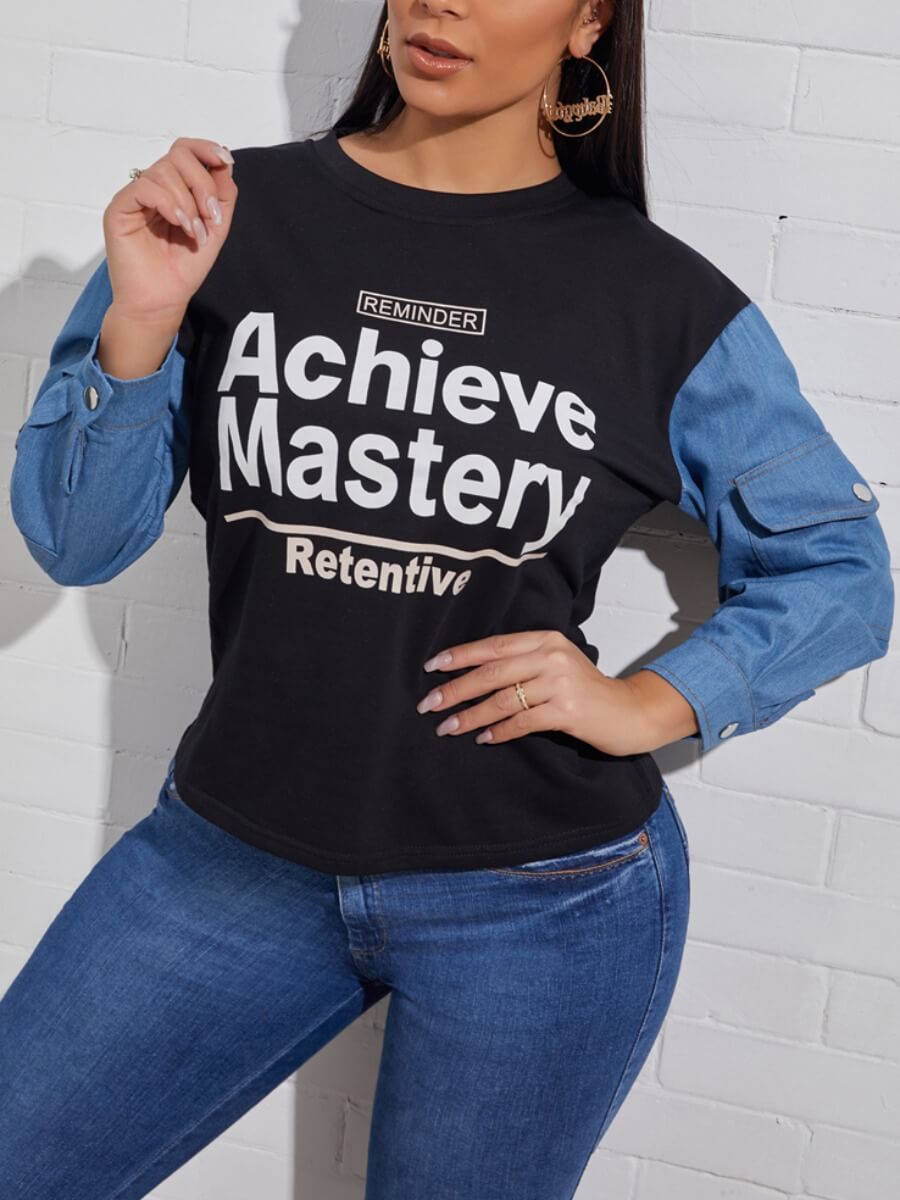 

Lovely Casual O Neck Letter Print Black Hoodie