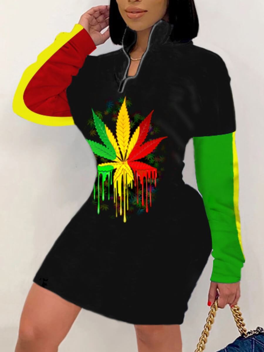 

Lovely Sportswear Graffiti Print Patchwork Red Mini Dress