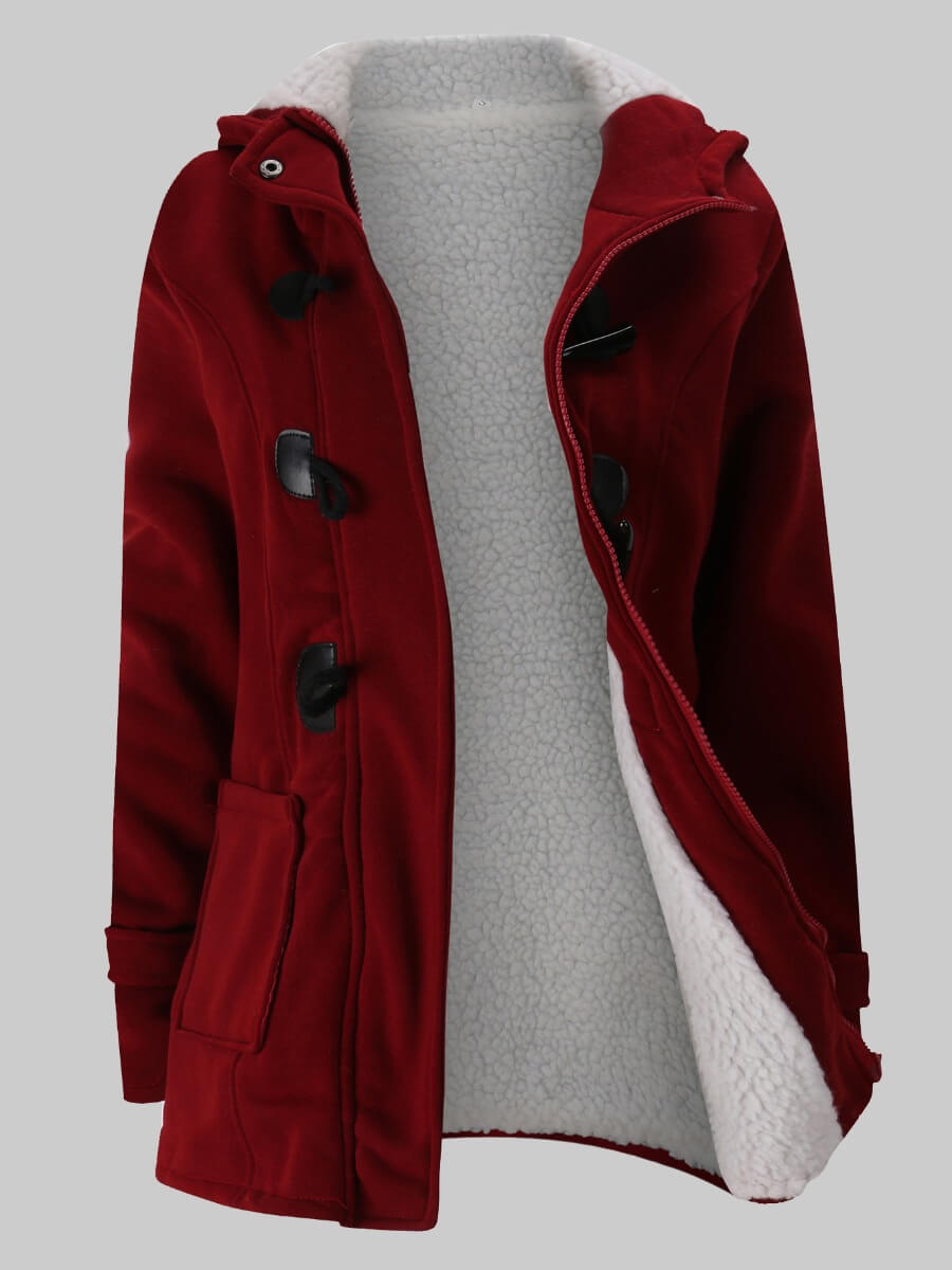 

Lovely Trendy Hooded Collar Pocket Design Wine Red Coat