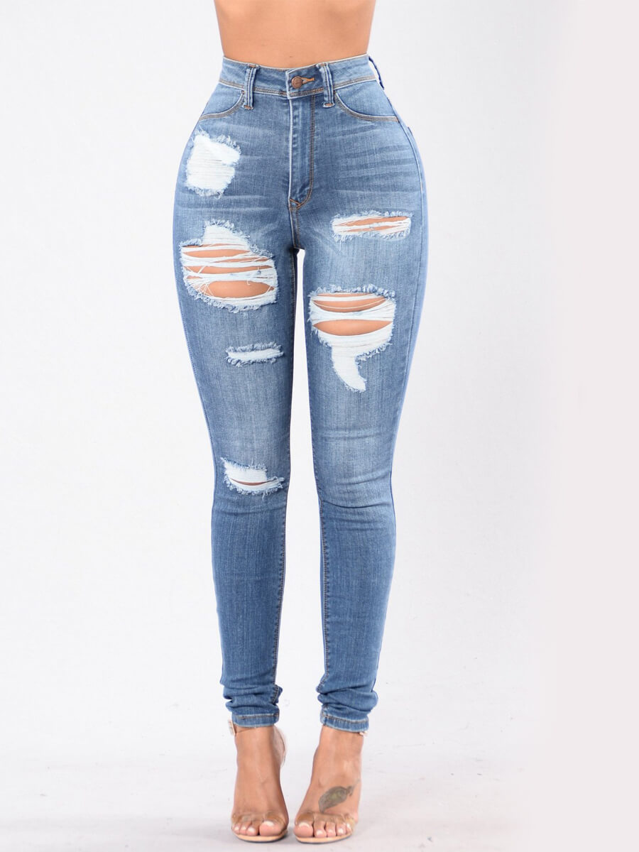 

Lovely Street High-waisted Ripped Blue Jeans