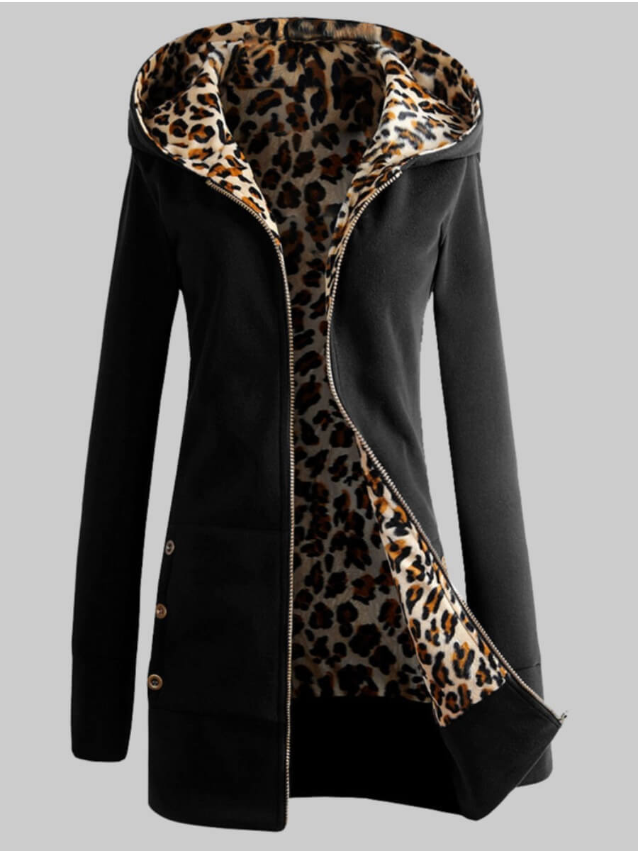 

Lovely Casual Hooded Collar Leopard Print Black Hoodie
