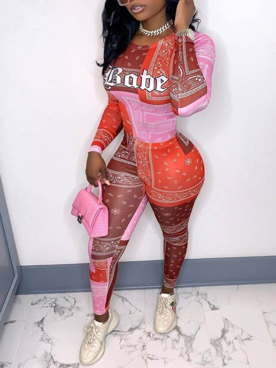 

Lovely Street Letter Print Patchwork Pink One-piece Jumpsuit