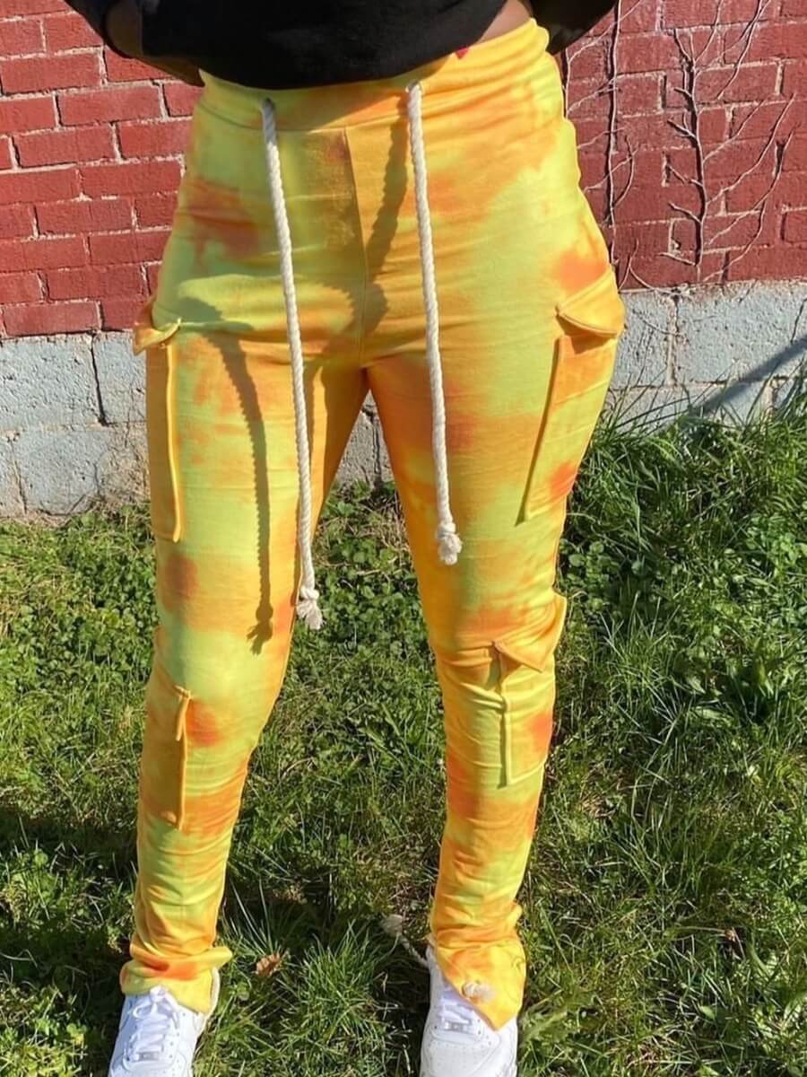 

Lovely Street Tie-dye Side Pocket Yellow Pants