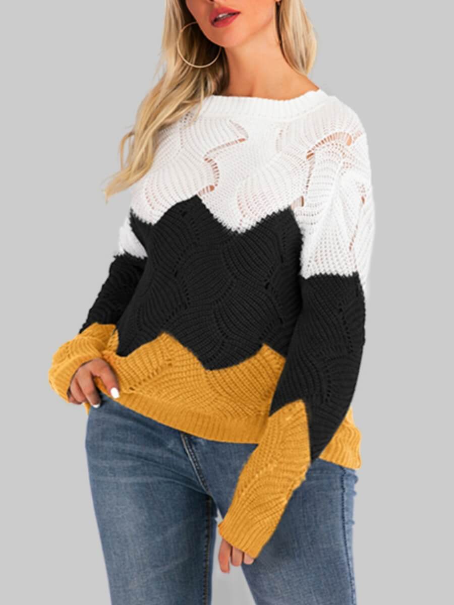 

Lovely Chic Striped Hollow-out White Plus Size Sweater