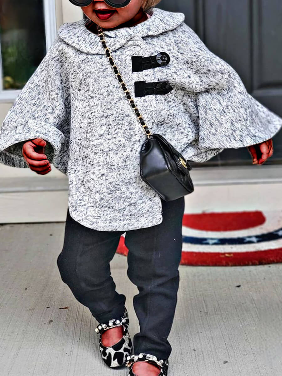 

Lovely Casual Turndown Collar Button Design Asymmetrical Grey Girl Coat