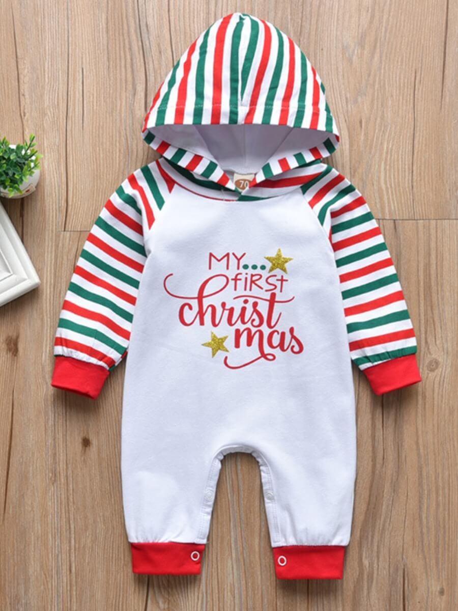 

Lovely Trendy Christmas Day Striped Letter Print White Girl One-piece Jumpsuit