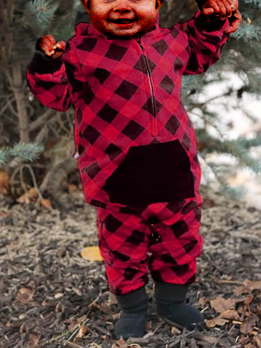 

Lovely Casual Plaid Print Kangaroo Pocket Red Boy One-piece Jumpsuit