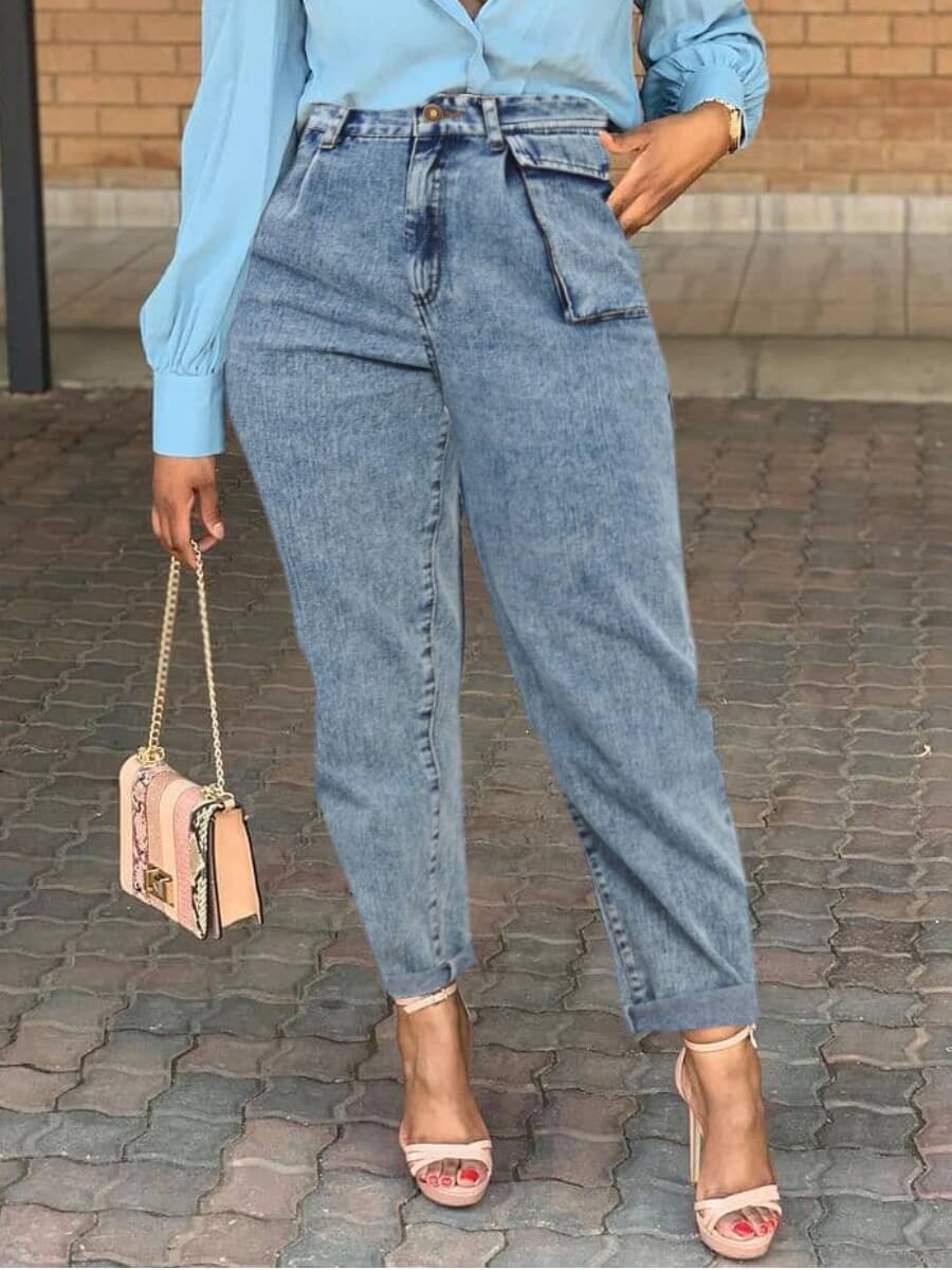 

Lovely Street High-waisted Elastic Baby Blue Jeans