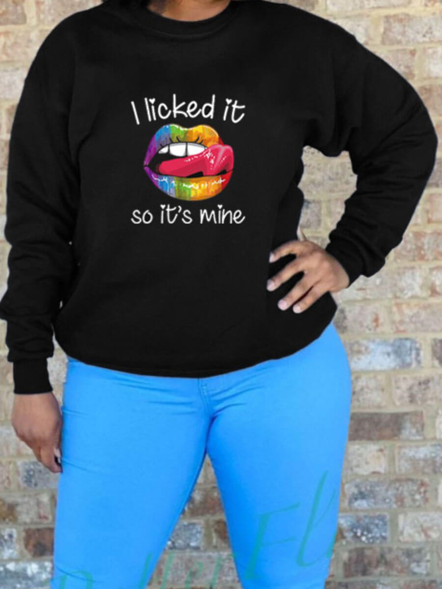 

Lovely Leisure Lip Letter Print Black Plus Size Hoodie