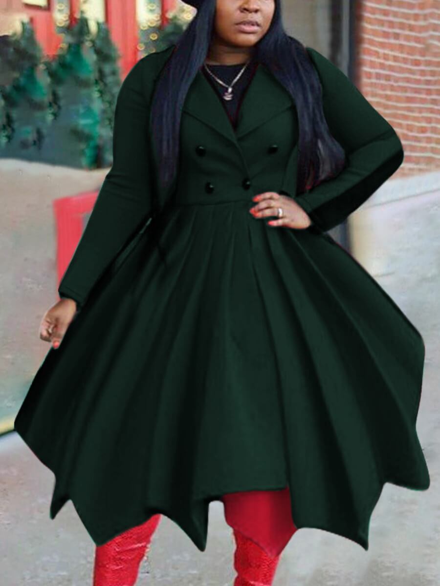 

Lovely Stylish Turndown Collar Asymmetrical Green Woolen Coat