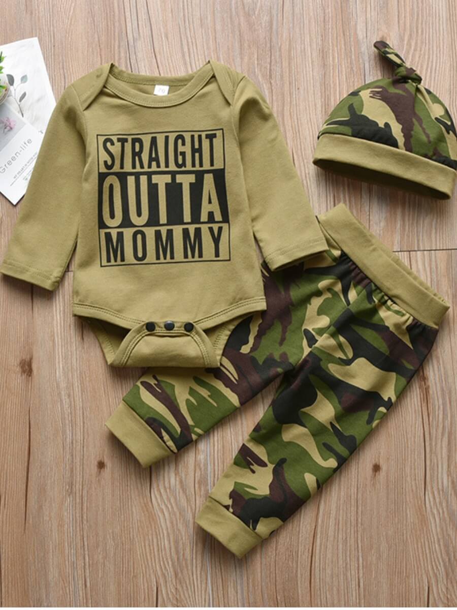 

Lovely Casual Letter Camo Print Green Boy Two Piece Pants Set