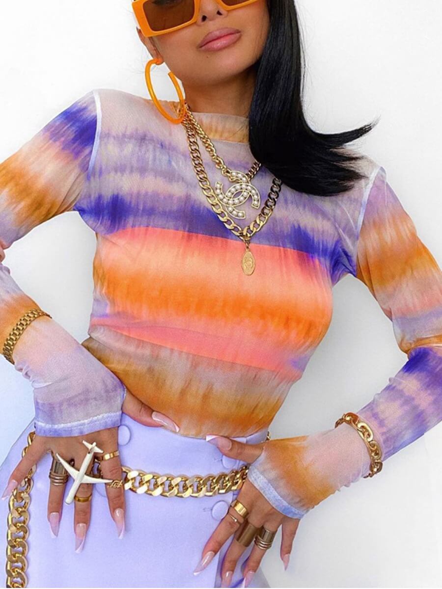

Lovely Sweet Half A Turtleneck Tie-dye Multicolor T-shirt, Multi