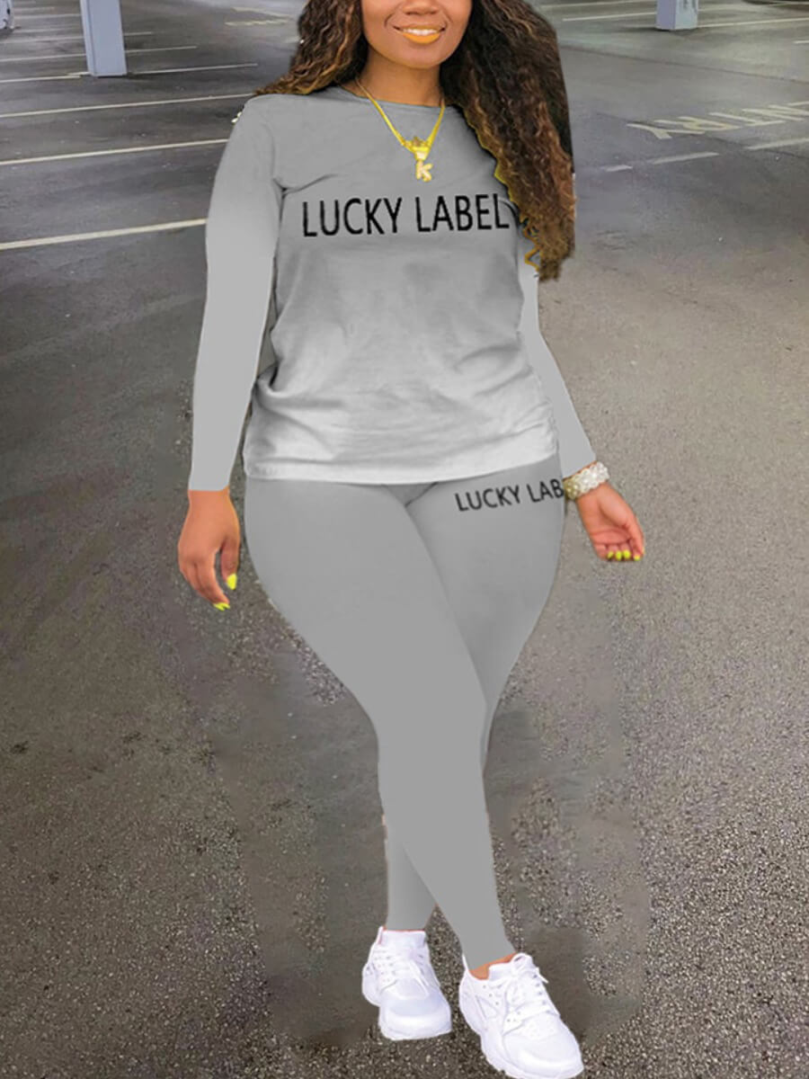 

Lovely Trendy Gradient Letter Print Grey Plus Size Two-piece Pants Set