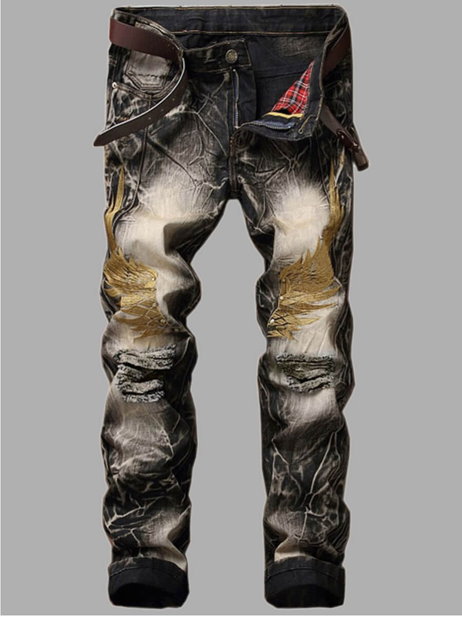 

Lovely Casual Tie-dye Broken Holes Black Men Jeans