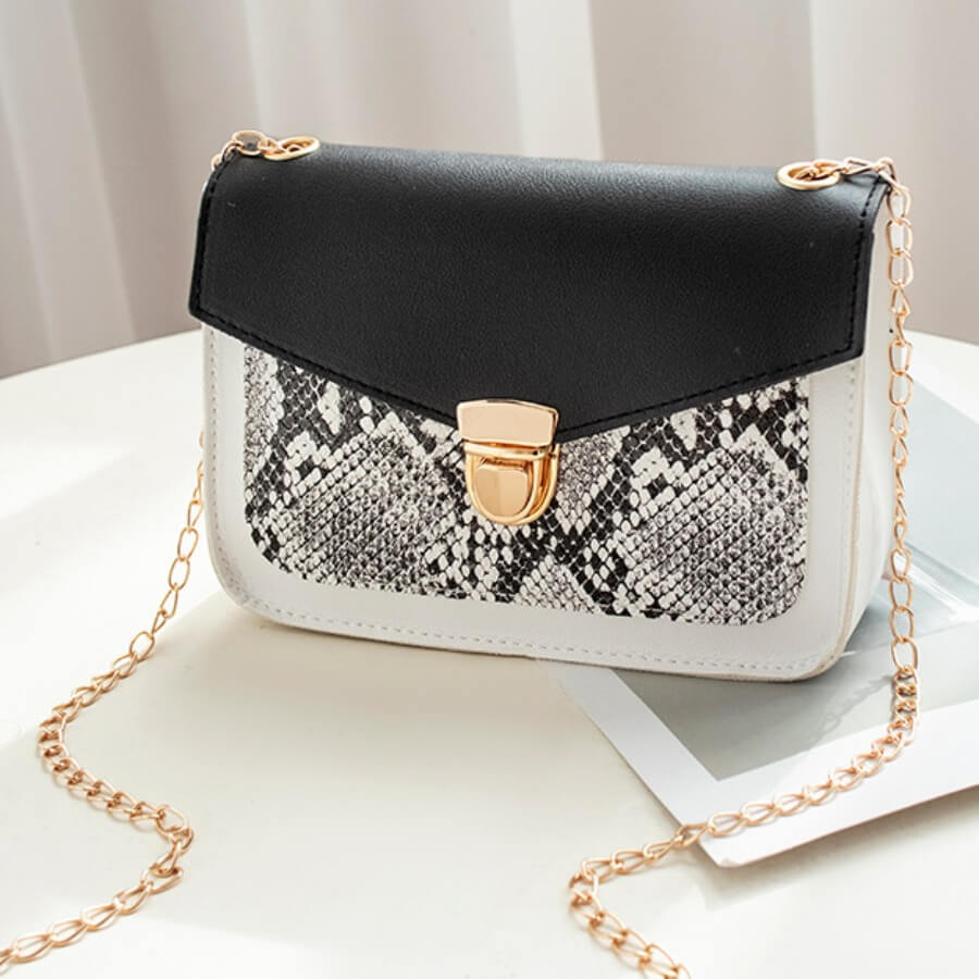 

LW Casual Snake Print Metal Accessories Decoration Black Crossbody Bags