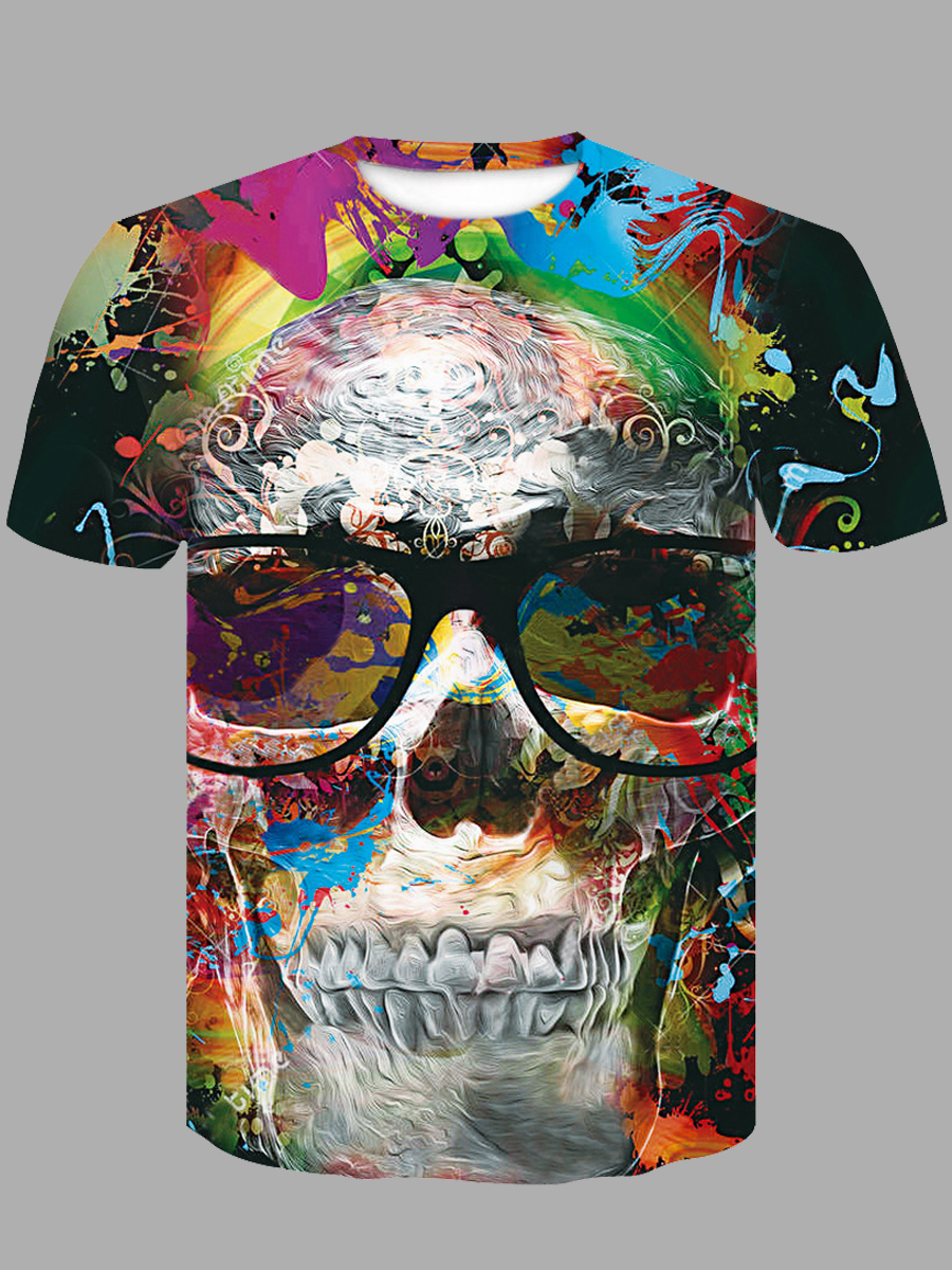 

LW Men Street Skull Print Patchwork Multicolor T-shirt, Multi