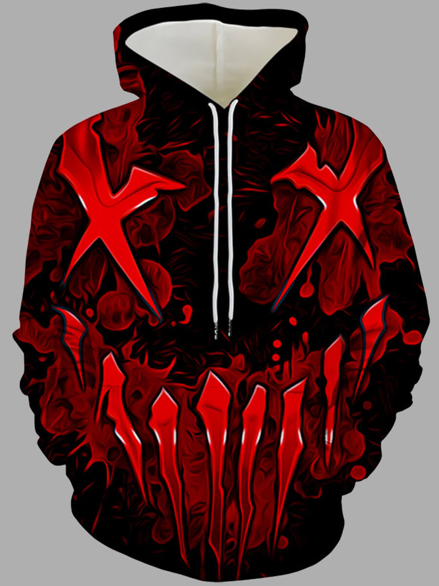 

Lovely Street Hooded Collar Print Kangaroo Pocket Red Men Hoodie