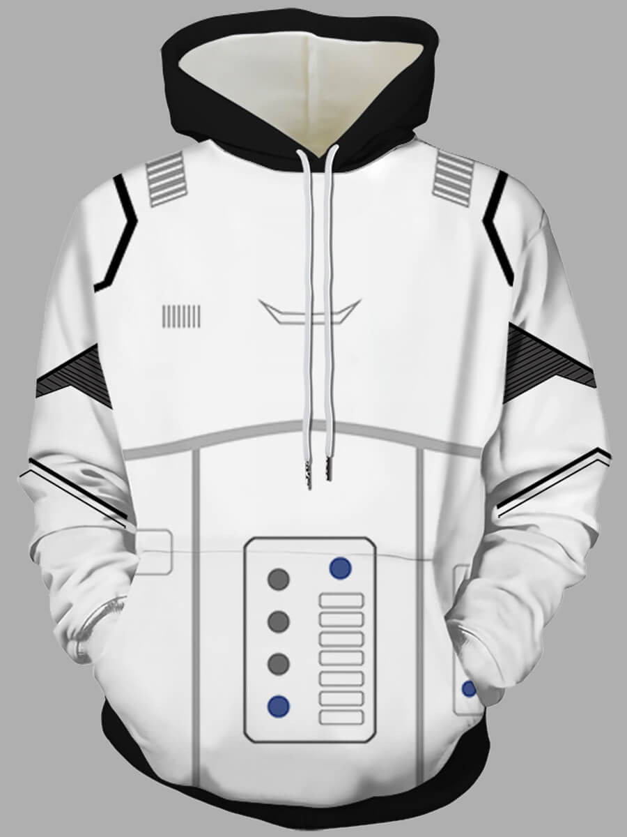 

Lovely Casual Geometric Print Kangaroo Pocket White Men Hoodie