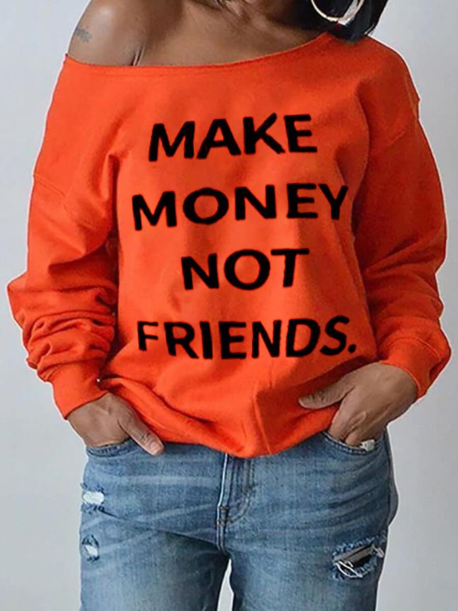 

Lovely Casual O Neck Letter Print Orange Hoodie