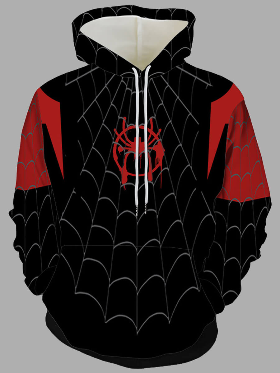

Lovely Casual Spider Print Kangaroo Pocket Black Men Hoodie
