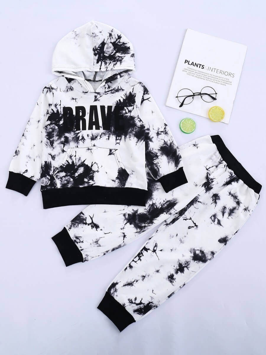 

Lovely Street Letter Print Tie Dye White Boy Two Piece Pants Set