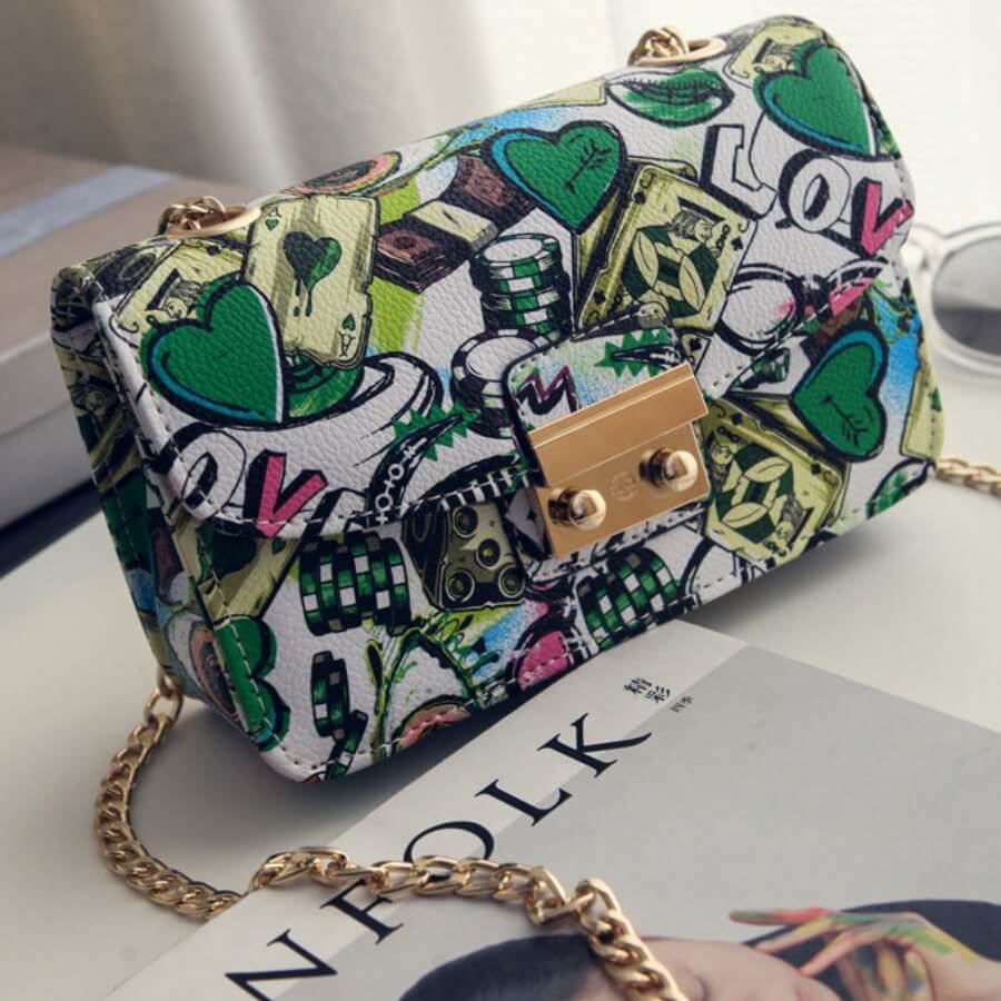 LovelyWholesale Casual Heart-shaped Print Patchwork Green Crossbody Bags All Seasons Casual Metal Decoration Spring Summer 2024