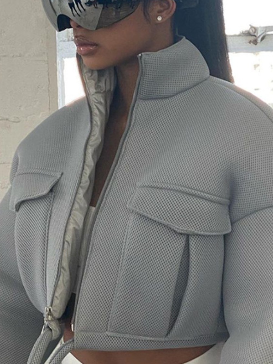 

Lovely Trendy Dropped Shoulder Pocket Design Loose Grey Jacket