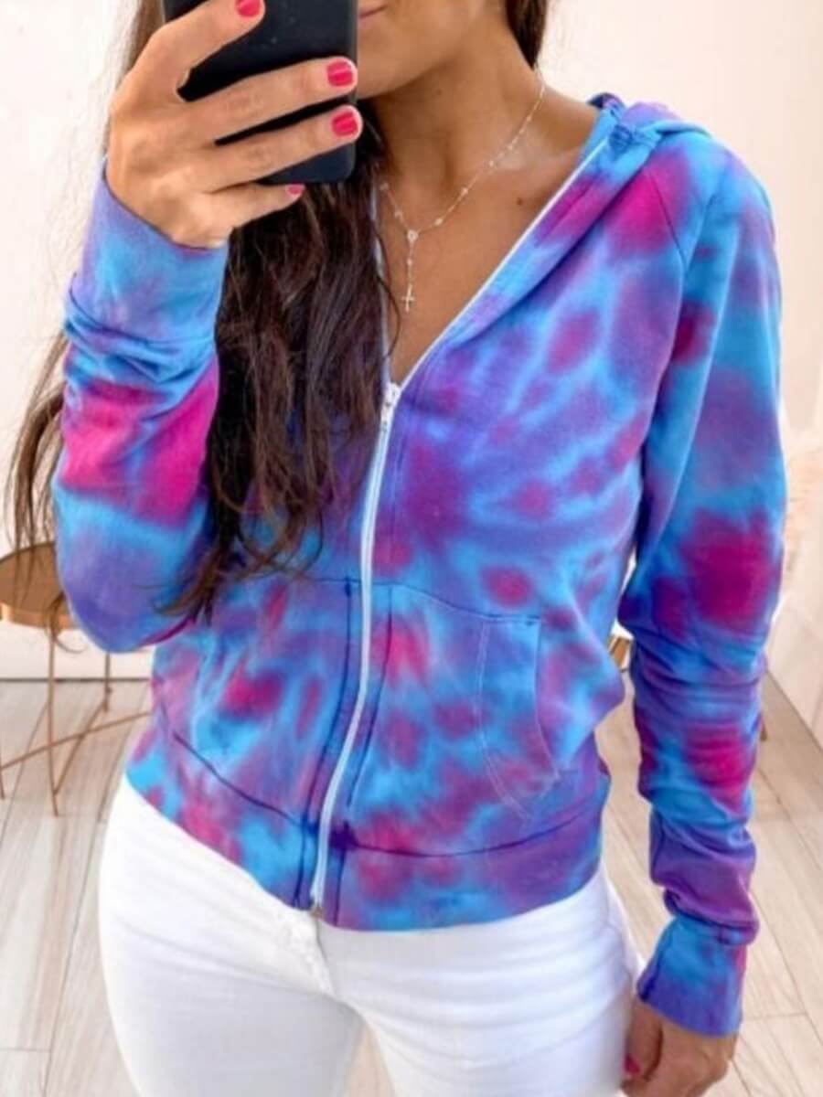

Lovely Casual Tie-dye Kangaroo Pocket Blue Plus Size Hoodie