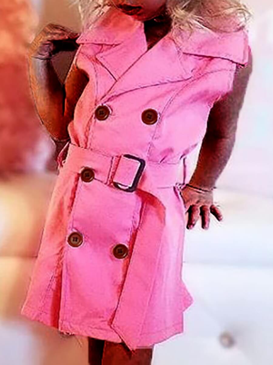 

Lovely Casual Lace-up Button Design Pink Girl Knee Length Dress