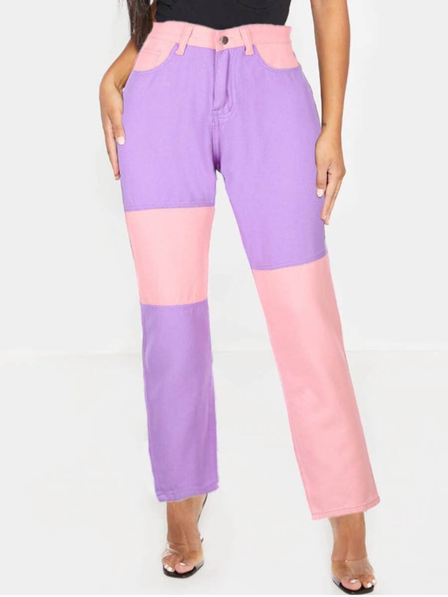 

Lovely Casual Color-lump Patchwork Purple Jeans
