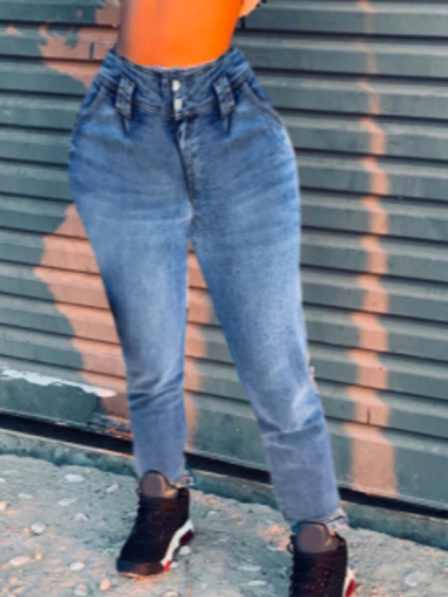 

Lovely Casual High-waisted Nonelastic Blue Jeans