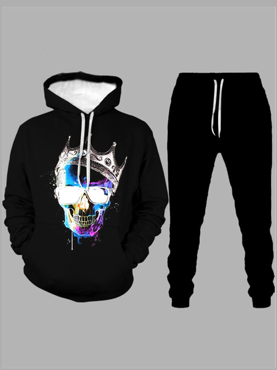 

Lovely Casual Hooded Collar Print Drawstring Black Men Two Piece Pants Set