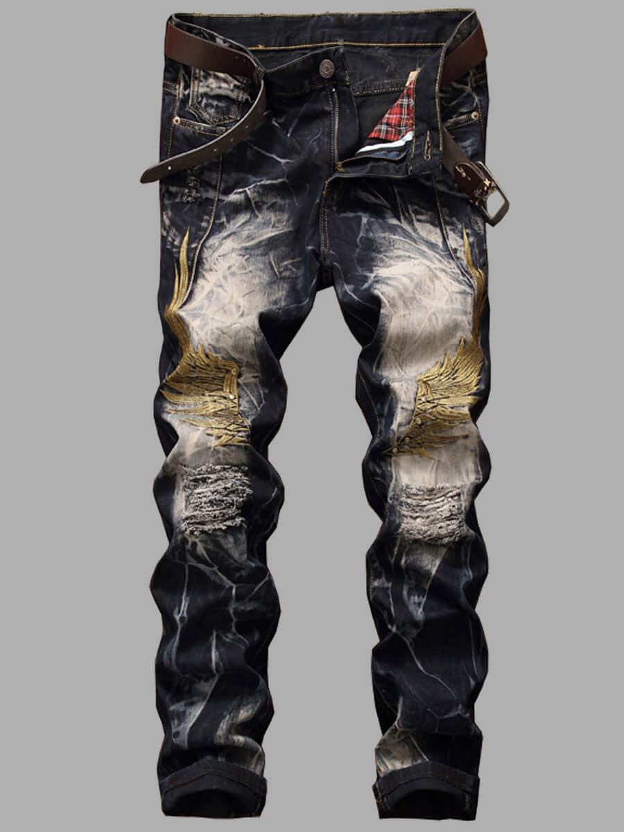 

Lovely Casual Color-lump Stitching Black Men Jeans