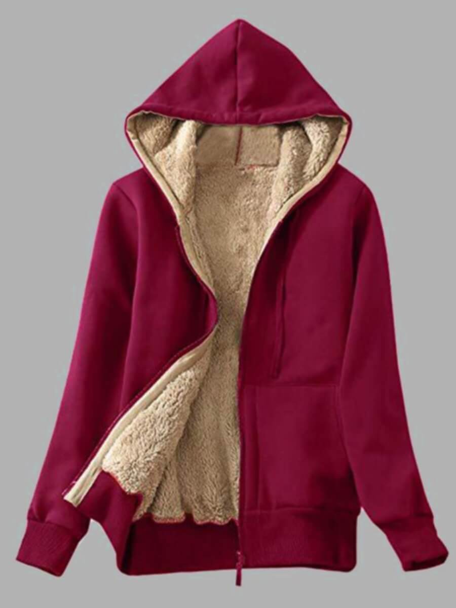 

Lovely Casual Hooded Collar Zipper Design Wine Red Hoodie Outerwear